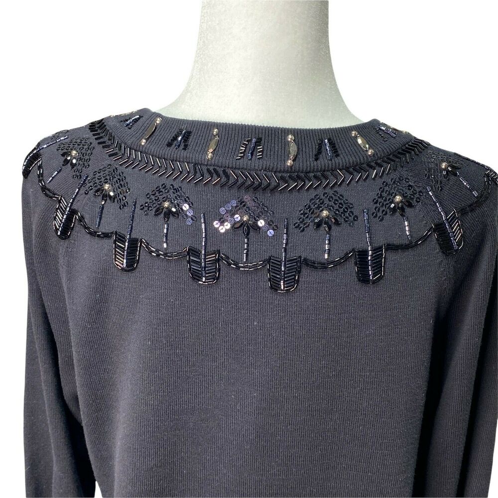 RSVP BY TALBOTS | sz L Petite Women's Pull Over Crew Beaded Jewel Yoke Sweater - Picture 7 of 7